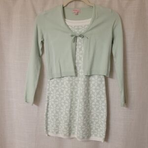 Paisley Lane Mint Green Floral Knit Dress with Cardigan